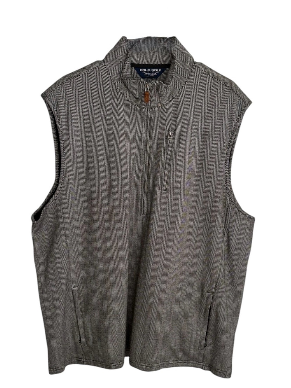 Polo Golf Men's Grey Herringbone Zip-Front Vest